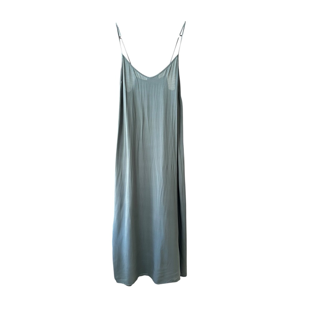 Minimalist AllSaints Slip Dress Metallic Maxi Side Slit Sage Green M
